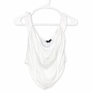 PrettyLittleThing White Draped Mesh Top | Open Back Cowl Neck Going Out Top